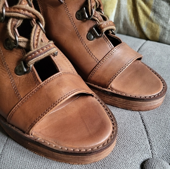 Vintage Foundry Co Odette Lace Up Mid Calf Peep Toe Boot Size 8 - Picture 5 of 16